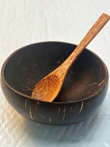 天然材料椰子碗，用于盛放酸奶、燕麦、沙拉和甜点，家用餐具，天然木碗配勺子，厨房，圣诞节 - 彩色 - 查看 14