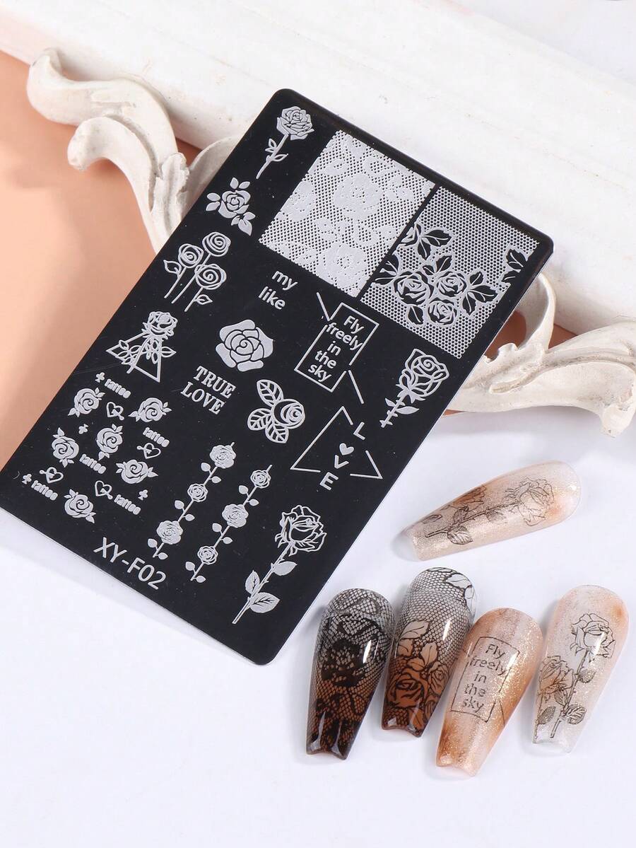 2pcs Heart Pattern Valentine's Day Nail Stamping Template Heart Beat