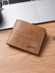 PU皮男士短款钱包，四季皆宜的时尚对折钱包，复古纹理，多卡位，零钱包，旅行卡包，方便携带，圣诞礼物 - 彩色 - 查看 15