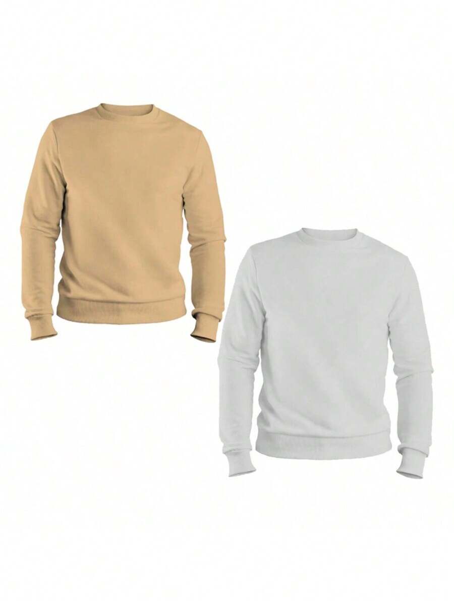 Cold Weather Sweatshirt Round Neck Without Hood Warm Sweatshirt For Men And Women - 卡其色 - 查看 1