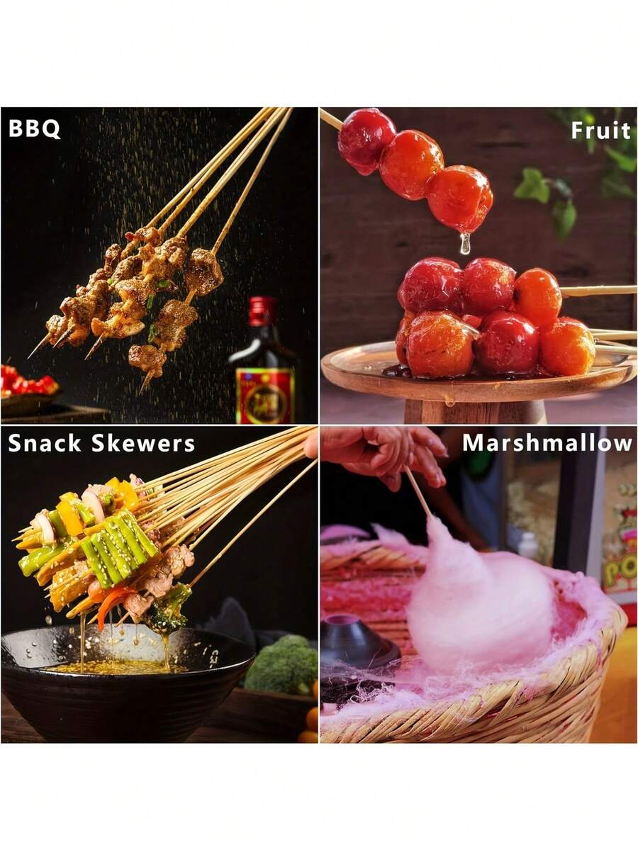 100pcs Disposable Natural Bamboo Skewers, Suitable For Barbecue
