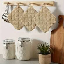 4 件装棕色单面镀银隔热垫，简约涤纶毛巾布方形隔热垫，适用于厨房、烤箱和烧烤 - 棕色 - 查看 2