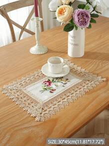 1 件涤纶亚麻面料刺绣蕾丝花边厨房餐桌旗、餐垫、桌布、家居装饰、家庭聚会、节日装饰、室内外、派对婚礼装饰 - 彩色 - 查看 6
