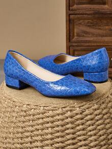1 Pair Women's Fashion Square Toe Low Vamp Leopard Print Pumps, Suitable For Holiday Travel, Shopping, Outdoor, Retro Casual Blue High-End Stylish Slip-On Shoes