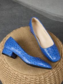 1 Pair Women's Fashion Square Toe Low Vamp Leopard Print Pumps, Suitable For Holiday Travel, Shopping, Outdoor, Retro Casual Blue High-End Stylish Slip-On Shoes