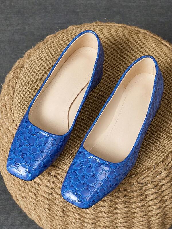 1 Pair Women's Fashion Square Toe Low Vamp Leopard Print Pumps, Suitable For Holiday Travel, Shopping, Outdoor, Retro Casual Blue High-End Stylish Slip-On Shoes