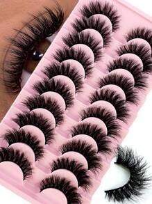 10 对柔软蓬松卷曲猫眼睫毛 3D 仿貂皮假睫毛，天然手工浓密假睫毛，适合化妆 - 眼尾拉長款 - 查看 2