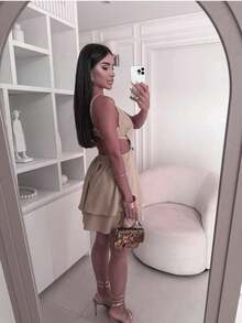 Women's Jumpsuit In Pure Color With Skirt, Pants And Irregular Straps - Màu Khaki - Xem 2