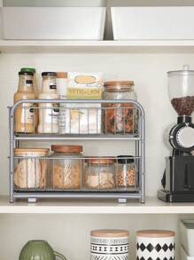SONGMICS Organizzatore da Cucina, Scaffale a 2 Ripiani Estraibili per Armadietto, Organizzatore Impilabile Sottolavello con Cassetti Portaoggetti, per Cucina, Bagno, Argento - Argento - Visualizzare 3