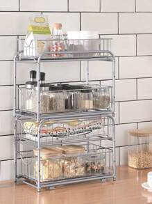 SONGMICS Organizzatore da Cucina, Scaffale a 2 Ripiani Estraibili per Armadietto, Organizzatore Impilabile Sottolavello con Cassetti Portaoggetti, per Cucina, Bagno, Argento - Argento - Visualizzare 4