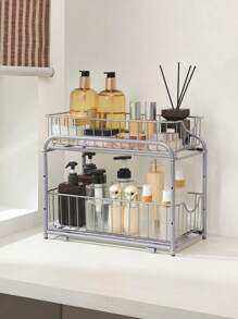 SONGMICS Organizzatore da Cucina, Scaffale a 2 Ripiani Estraibili per Armadietto, Organizzatore Impilabile Sottolavello con Cassetti Portaoggetti, per Cucina, Bagno, Argento - Argento - Visualizzare 2