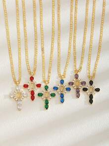 1 chiếc vòng cổ thời trang cổ điển Cubic Zirconia trang trí hình bầu dục Đức mẹ đồng trinh & mặt dây chuyền thánh giá cho bé gái trang sức hợp thời trang cho trẻ em quà tặng sinh nhật để trang trí hàng ngày - Nhiều màu - Xem 2