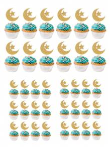 36PCPicksS Glitter Moon Star Cupcake Toppers Tort Toppers Twinkle Crescent Moon And Star Cake Picks Dekoracja Tortu Na Urodziny Wesele Akcesoria