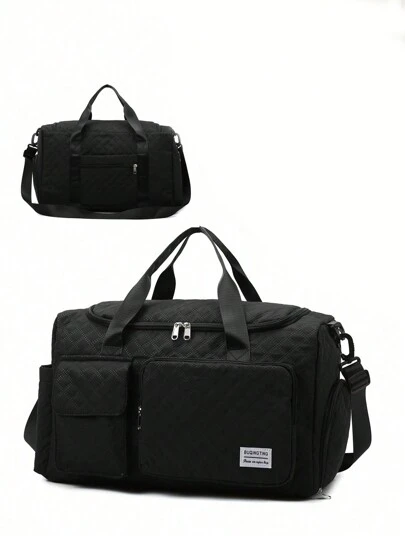 1 st Dam Ny Multifunktionell Resväska Handväska Axelväska Tygväska Gymväska Övernattningsväska Med Skofack, Justerbar, Lätt, Dragkedja, Lämplig För Utomhus, Företag, Skola, Semester, Present, Enfärgad, Mode, Casual, Sport, Elegant Quiltad Design, Lämplig För Högskolestudenter, Kontorsarbetare, Tillbaka till Skolan, Resetillbehör, Svart