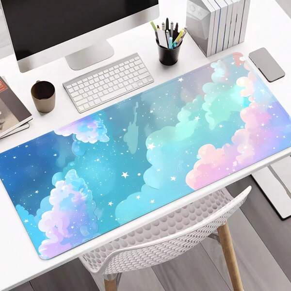 Alfombrilla de ratón con diseño de nube azul linda, tapete de escritorio de oficina, gran alfombrilla de teclado para juegos, lavable, base de goma de calidad antideslizante, borde cosido con precisión, inodora, adecuada como regalo de vuelta a la escuela para alfombrilla de ratón de juegos