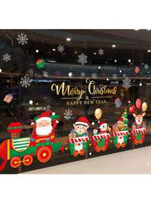 1pc Christmas Double-Sided Static Sticker Set, Bow Bell, Santa Claus Snowman Glass Sticker Window Decoration, Snowflake Christmas Tree Window Sticker, Store Window Sticker, Christmas Double-Sided Static Wall Sticker, Window Sticker, Door Sticker, Suitable For Christmas And New Year Parties, Atmosphere Creation Prop Sticker, DIY Home Decoration - Multicolor - View 10