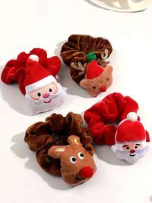 Bộ 4 dây buộc tóc nhung vải nỉ lễ hội Giáng sinh, hình tuần lộc và ông già Noel dễ thương, phụ kiện tóc 3D để tạo kiểu tóc ngày lễ - Nhiều màu - Xem 6