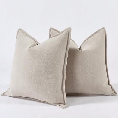 One Deep Beige (No Filling) Herringbone Edged Pillow Cover, Modern Light Luxury Soft Chenille Edged Decorative Cushion Cover, Suitable For Sofa Bed Room Office Hotel Decoration, All Seasons