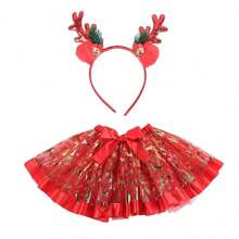 圣诞仙女服装 - 手工制作的蓬巴杜连衣裙，配有驯鹿角头带和雪花装饰 - 涤纶编织休闲仙女服装，适合节日庆祝舞会万圣节 - 聖誕套裝 - 查看 9