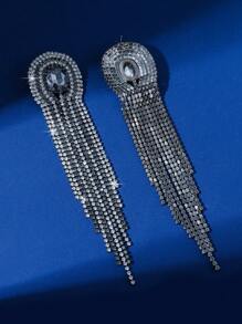 زوج من الأقراط الفاخرة الكبيرة المزينة بالكريستال الأسود ذات الطبقات المتعددة والماس، ديكور ألماس أبيض وأسود أنيق ملائم للحفلات الراقية والاستخدام اليومي