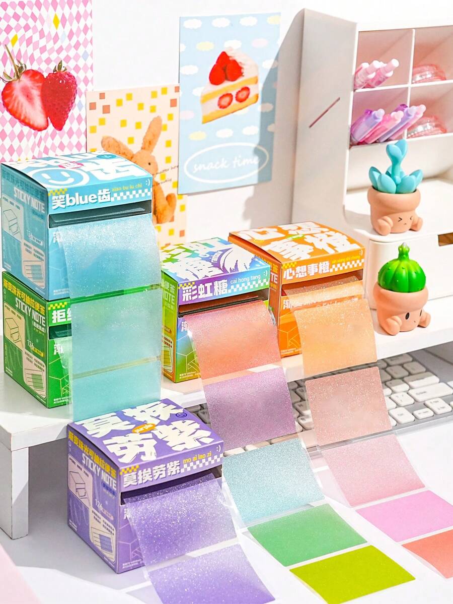 126pcs Ombre Pearlescent Expandable Sticky Notes, Reusable Color Marking Memo Pad With Strong Adhesiveness