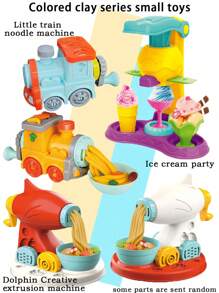 彩色黏土系列玩具，儿童益智创意玩具，趣味冰淇淋机，小火车，海豚，面条机，角色扮演DIY黏土模具，超轻造型黏土，逼真厨房面条机，冰淇淋机，儿童组合玩具，橡皮泥面条机 - 彩色 - 查看 3