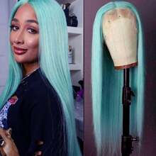 28Inch Rose Pink Synthetic Lace Front Wig 13x4 Long Straight Hot Pink Lace Front Synthetic Wig Pre Plucked Natural Hairline Glueless Heat Resistant Fiber Hair Wig For Fashion Women - 薄荷藍 - 查看 2