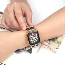 Dây đeo bằng da và kim loại tương thích với dây đeo Apple Watch 38/40/41/42/44/45/46/49mm, tương thích với Apple Watch Ultra/SE/Series 10/9/8/7/6/5/4/3/2/1 - da đen vàng hồng - Xem 2