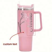 Customized Stainless Steel Insulated Tumbler With Handle And Straw, Personalized Engraved Travel Mug, Cute Sweet Pink Color Cup, Birthday Gift For Her, Best Friend Gift