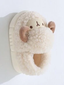 1 双可爱 3D 绵羊设计儿童拖鞋，毛绒卡通男童家居鞋，冬季 - 白色 - 查看 3