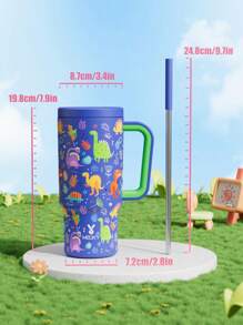 24盎司带把手保温杯，真空隔热不锈钢旅行杯，带吸管，真空隔热水瓶，可重复使用的不锈钢水瓶 - 保温/保冷长达24小时 - 藍色 - 查看 5