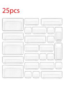 Bộ 8/25 ngăn kéo bằng nhựa trong suốt, khay đựng đồ dùng đa năng 4 kích cỡ cho phòng tắm và ngăn kéo đựng đồ trang điểm, hộp đựng đồ trang điểm, phòng ngủ, đồ dùng nhà bếp và văn phòng - Màu trong suốt - Xem 11