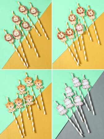 20Pcs Jungle Animals Paper Disposable Straws,Tiger Lion Hippopotamus Pattern Disposable Tableware,Drinking And Crafts For Everyday/Birthday Party/Wedding/Anniversary Party Decor Party Supplies Home Supplies