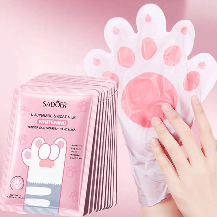 Usado para pelar y aclarar las manos, 10 pares/5 pares de mascarilla para manos con lindo diseño de rasguños de gato, puede hidratar y suavizar las líneas de las manos, adecuado tanto para hombres como para mujeres, usado para el cuidado de manos secas, envejecidas y agrietadas - Blanco - Añade 1