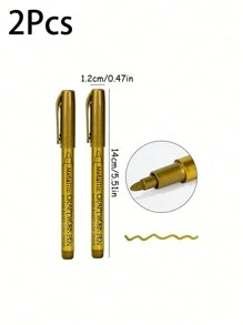 2pcs Gold & Silver Metallic Paint Markers, DIY Hand Lettering Pens For Signing, Marking, Suitable For Glass, Wood, Metal And Other Materials