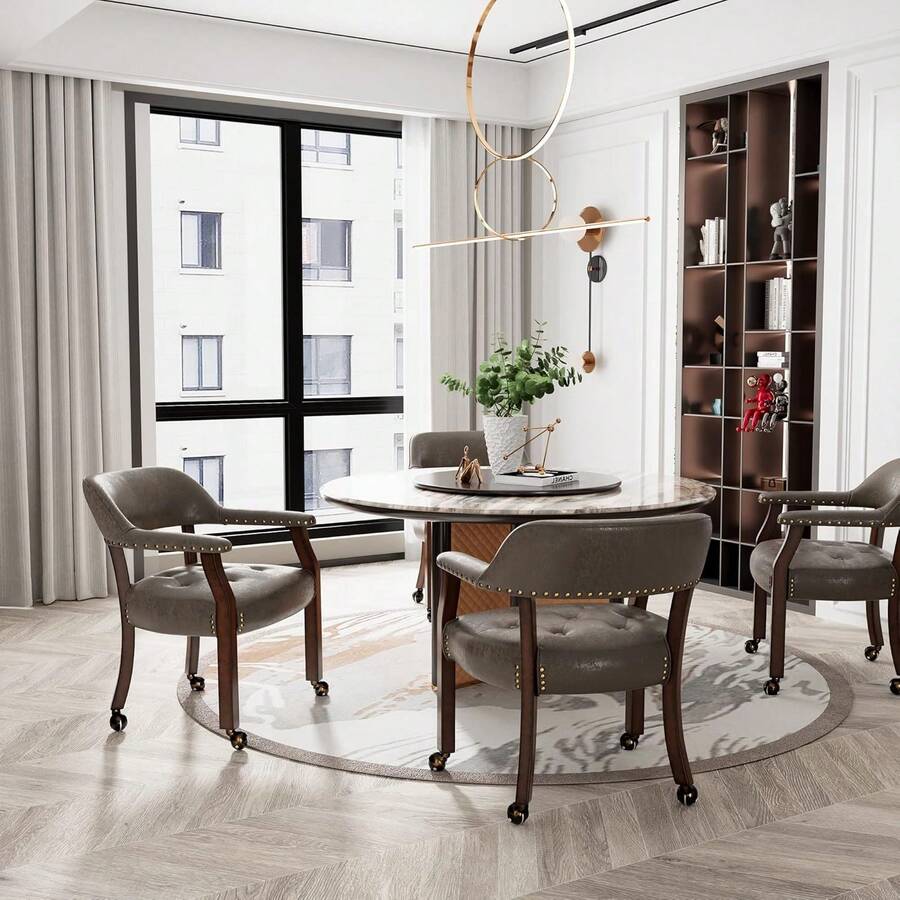 Dining Chair With Casters Set Of 4, Accent Kitchen Table Chairs With