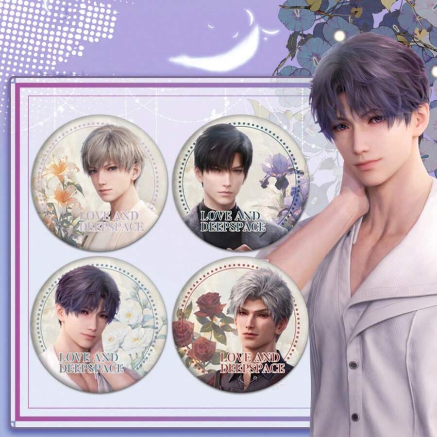 1pc Đồ chơi nhân vật hoạt hình Love And Deep Space lấp lánh, huy hiệu kim loại lấp lánh màu bạc trơn hình ba chiều 75mm*58mm làm quà tặng tiệc - Nhiều màu - Xem 1