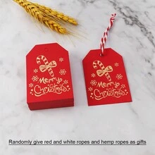 1 bộ (100 chiếc) - Thiệp in họa tiết Giáng sinh sáng tạo hình vuông bằng giấy, Thẻ treo nhãn trang trí quà tặng Giáng sinh, Phụ kiện trang trí tiệc (Dây treo quà tặng) - cái nạng - Xem 9