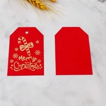 1 bộ (100 chiếc) - Thiệp in họa tiết Giáng sinh sáng tạo hình vuông bằng giấy, Thẻ treo nhãn trang trí quà tặng Giáng sinh, Phụ kiện trang trí tiệc (Dây treo quà tặng) - cái nạng - Xem 11