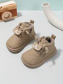 Kleinkind Lässig flache Plüsch gefütterte Stiefel, Baby warme Knöchelstiefel mit Pandaanhänger, bestickertes Design, geeignet für Herbst & Winter