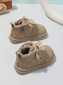 Kleinkind Lässig flache Plüsch gefütterte Stiefel, Baby warme Knöchelstiefel mit Pandaanhänger, bestickertes Design, geeignet für Herbst & Winter