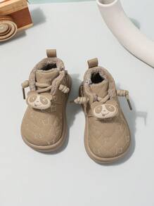 Kleinkind Lässig flache Plüsch gefütterte Stiefel, Baby warme Knöchelstiefel mit Pandaanhänger, bestickertes Design, geeignet für Herbst & Winter