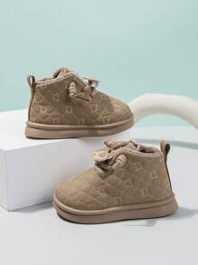 Kleinkind Lässig flache Plüsch gefütterte Stiefel, Baby warme Knöchelstiefel mit Pandaanhänger, bestickertes Design, geeignet für Herbst & Winter