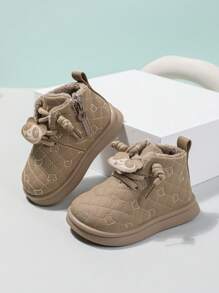 Kleinkind Lässig flache Plüsch gefütterte Stiefel, Baby warme Knöchelstiefel mit Pandaanhänger, bestickertes Design, geeignet für Herbst & Winter