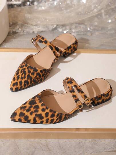 New Autumn Fashion Niche Brand Hollow Open-Toe Leopard Print Pointed Toe Flat Mule Sandals For Women
