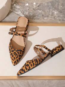 New Autumn Fashion Niche Brand Hollow Leopard Print Pointed Toe Flat Mule Sandals For Women