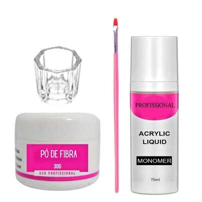 Kit Monomer + Pó De Fibra + Copo Dappen + Pincel