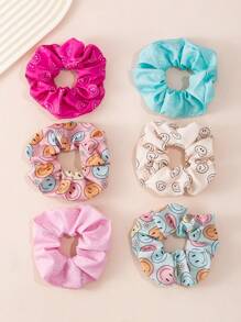 6pcs Girls Fuchsia Smiling Face Hair Scrunchies, Colorful Spiral Hair Ties, Cute And Fashionable For Daily Use - Multicolor - View 2