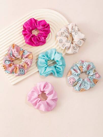6pcs Girls Fuchsia Smiling Face Hair Scrunchies, Colorful Spiral Hair Ties, Cute And Fashionable For Daily Use
