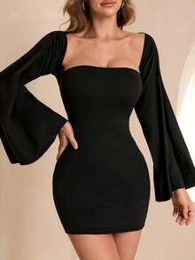 WOWDARK 女士针织长袖两件套：吊带裙+开衫，适合秋季 - 黑色 - 查看 5